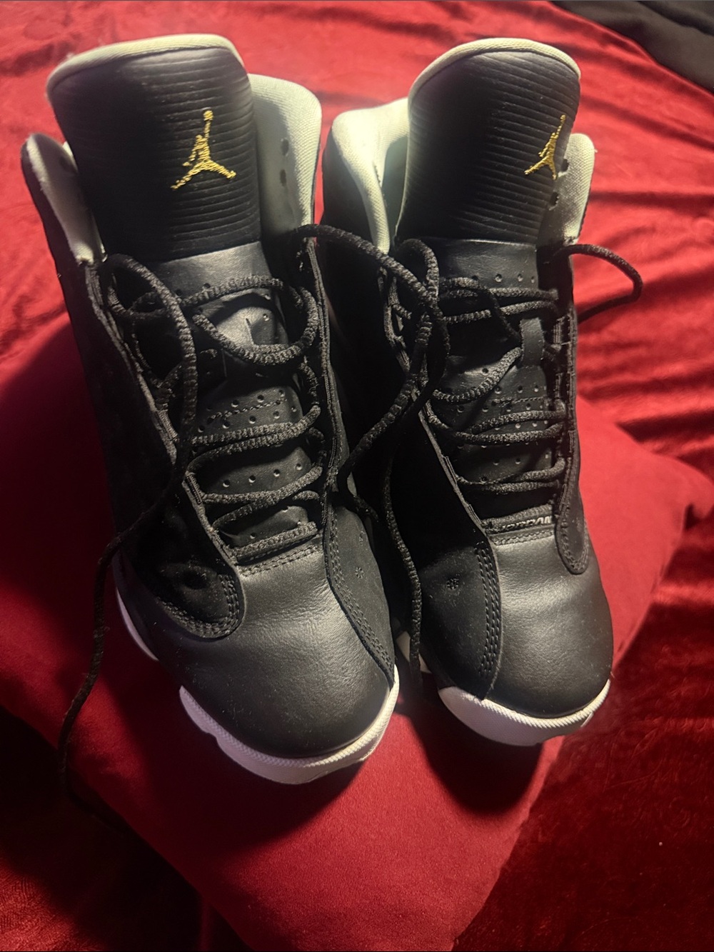 Jordan Kids' Black and White High-Top Sneakers with Gold Jumpman
